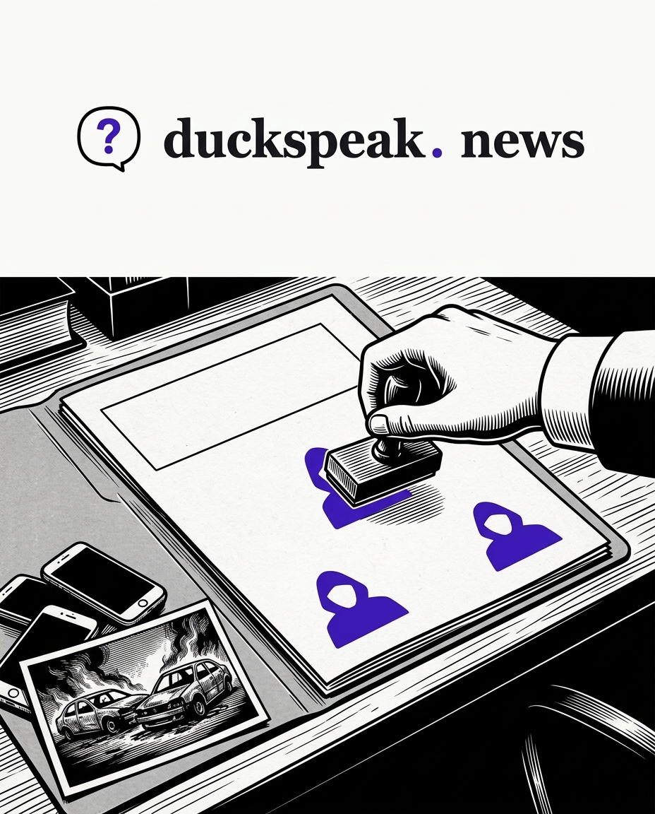The motive box at the top of the file stays empty while the same stamp comes down a third time. At the edge of the desk, the seized phones and the burned getaway cars go unexamined.