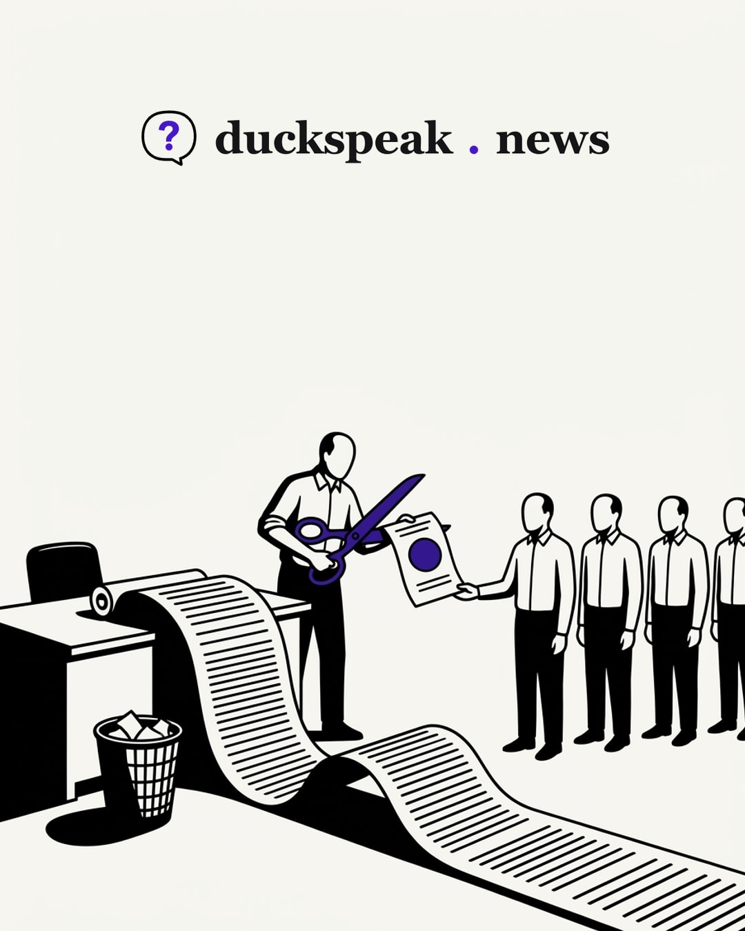 The clerk snips off the top of the scroll, the part with the seal, and hands it down a line of identical messengers. The rest of the record, row after row, unrolls across the floor where no one picks it up: the fine travels, the findings stay on the ground.