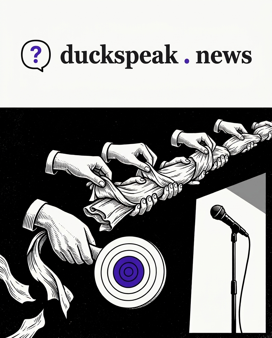 A wrapped bundle changes hands, unwrapped a little more each time, until it's a target. The microphone beside it never once got used.