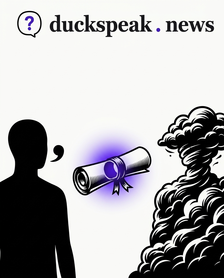 One speaks in quotation marks. The other is a storm shaped like a man, mouthless. Between them, a scroll floats sealed and hollow, the deal with nothing written inside it.